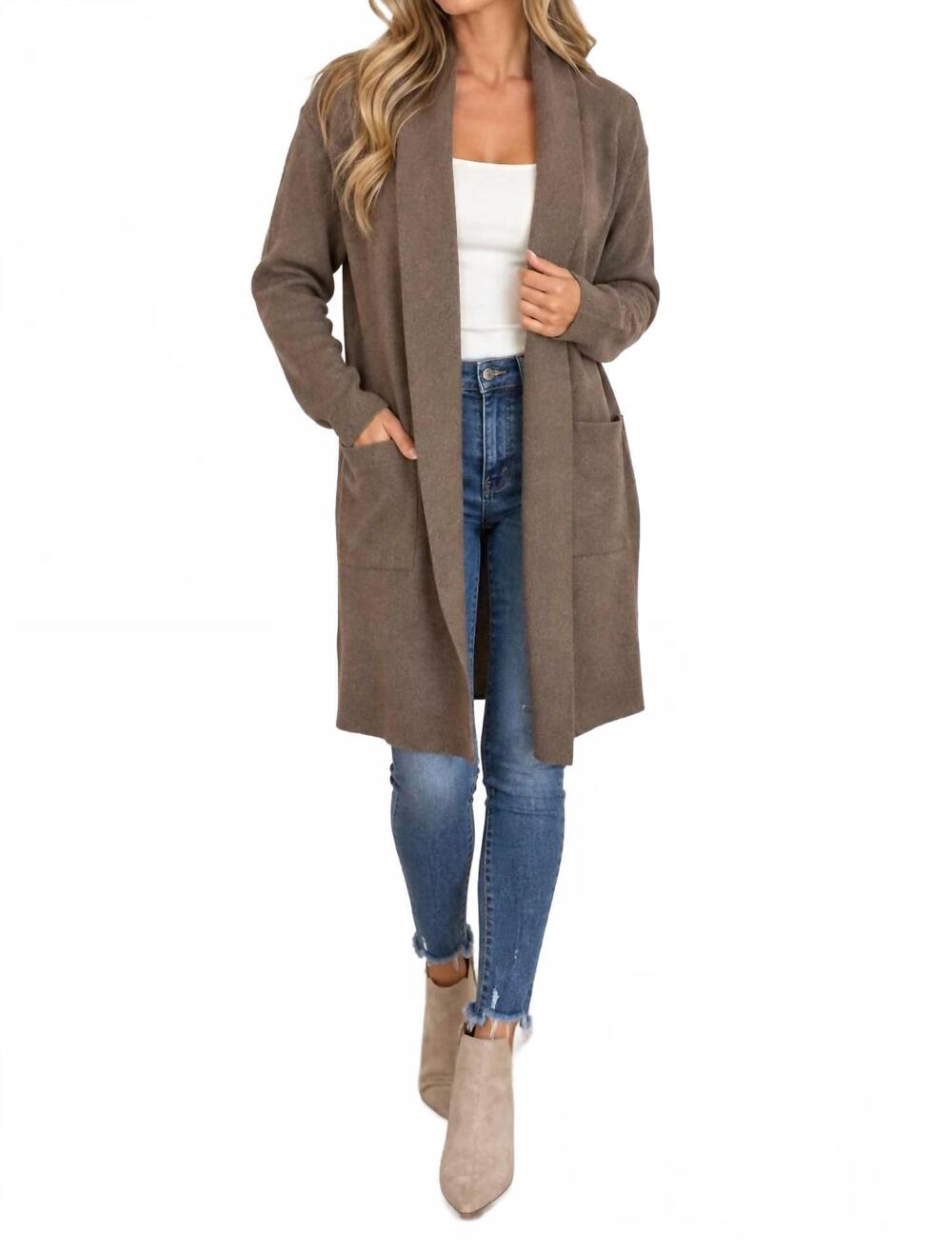 NEW PAPILLON lapel coatigan with pockets in brown